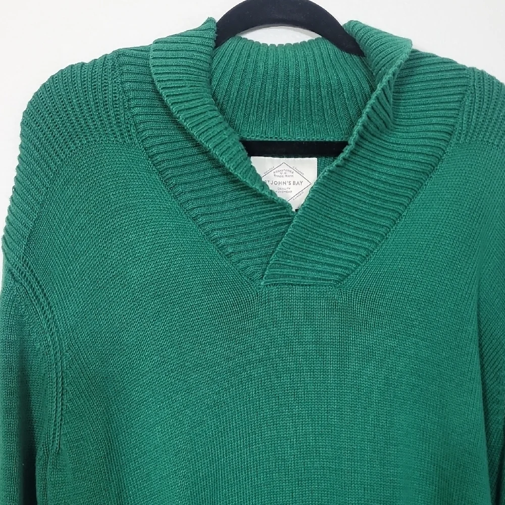 Y2K St Johns Mens 100% Cotton Cowl Neck Sweater Size XL Green Pullover Chunky